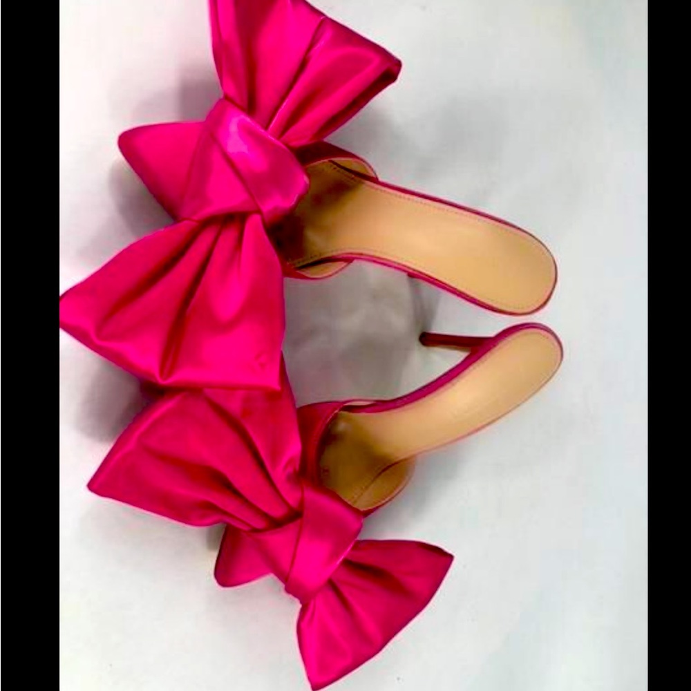 Pink Elephant Iconic Pink Satin Bow Mules